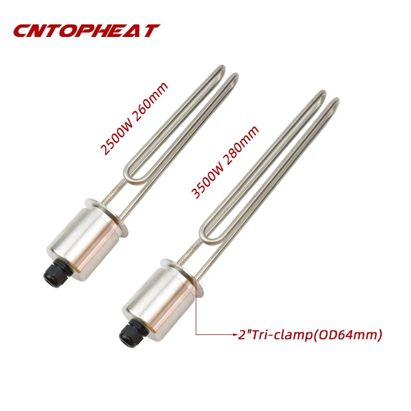 Calentador de agua de inmersión de acero inoxidable para elaboración/destilación, elemento calefactor de 220v, 3.5kw, 2 ", abrazadera triple (OD64)