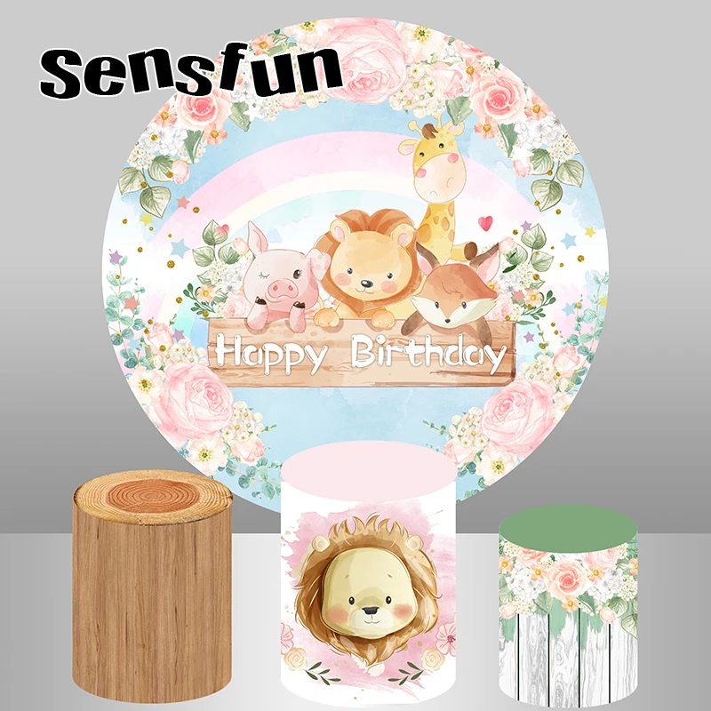 غطاء خلفية مستدير لحفلات سفاري الخشبية، خلفية دائرية لحفلات أعياد الميلاد الأولى، لافتة ديكور لحفلات أعياد الميلاد الأولى