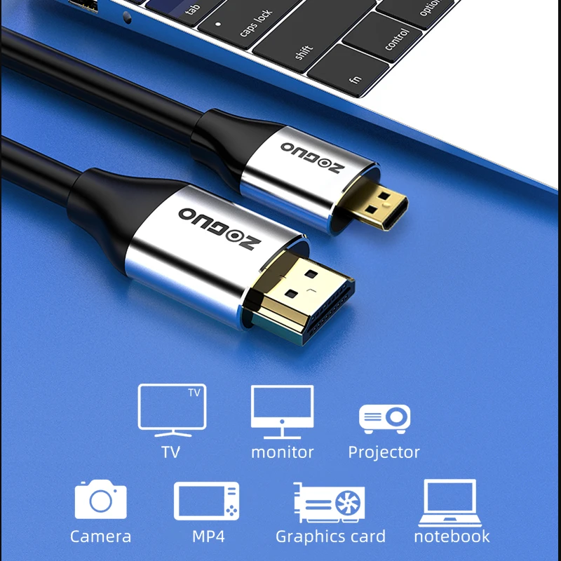 Cabo micro hdmi para hdmi, adaptador banhado a ouro, alta velocidade, 2.0, 4k, para câmera, hdtv, 1m, 1.5m, 2m, 3m, 5m