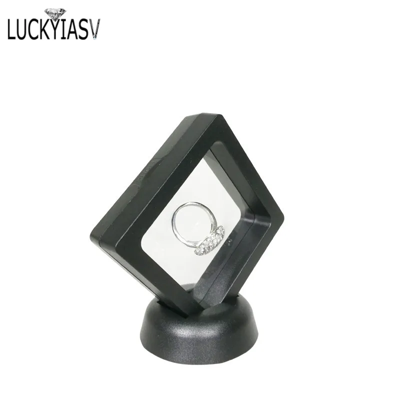 Schwarz Weiß Kunststoff Ausgesetzt Floating Display Fall Ohrring Münze Edelsteine Ring Schmuck Lagerung Pet Membran Stand Halter Box 7*7*2cm