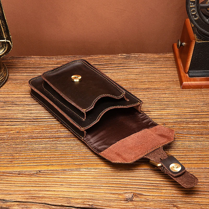 Quality Crazy Horse Leather men Vintage Travel Belt Fanny Waist Pack Design Bum Hip Bag 6