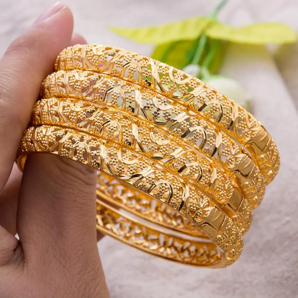 24K Luxury Gold Color Bangles For Women Wedding Bride Bracelets Gold Color Jewelry Middle East African Gifts