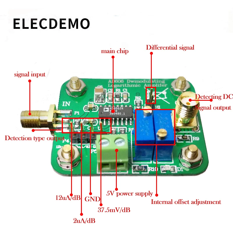 AD606 Module Logaritmische Detector 80dB Demodulatie Logaritmische Versterker Low Power Verstelbare Amplitude Uitgang