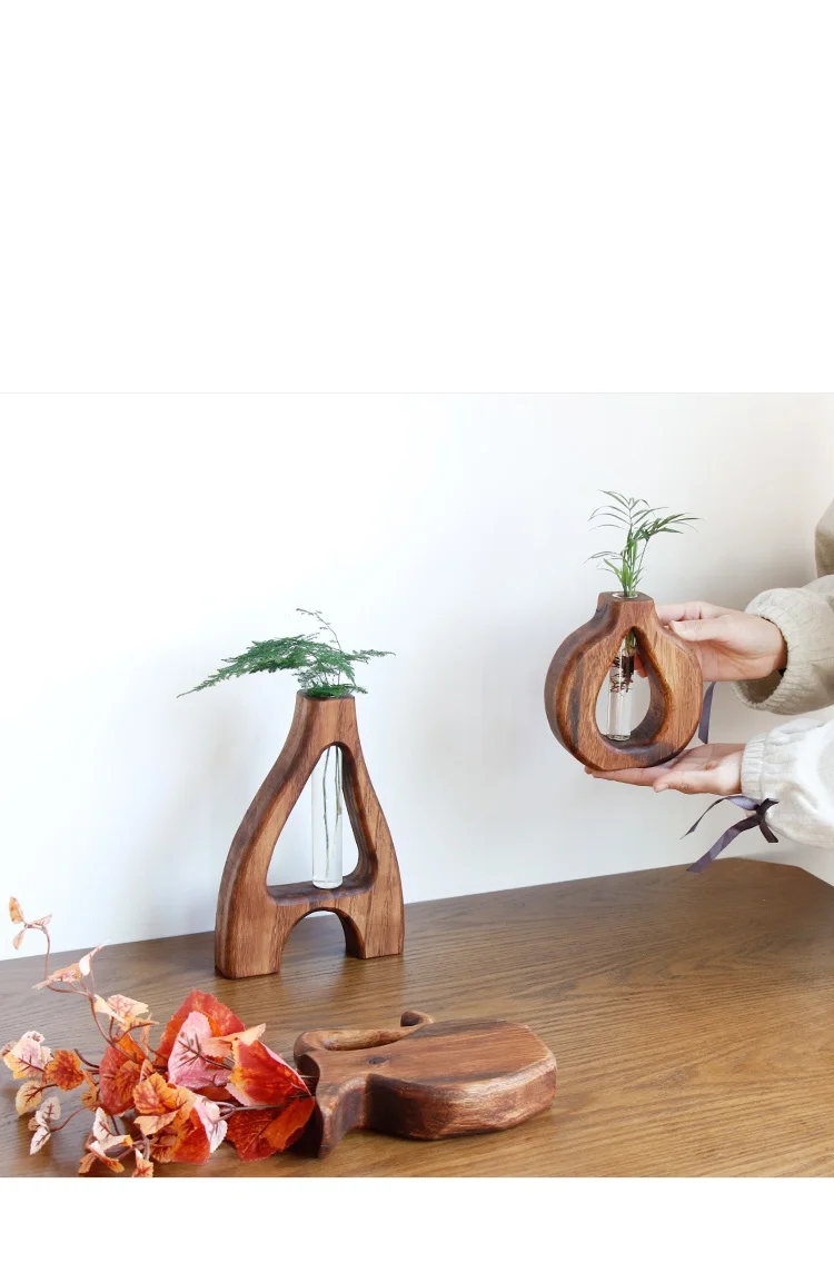 Vaso In Vetro Su Radice Di Teak A18 | Fatto A Mano, Vetro Riciclato E Legno Sostenibile | Decorazione Casa Unica In Stile Boho, 18x24 Cm
