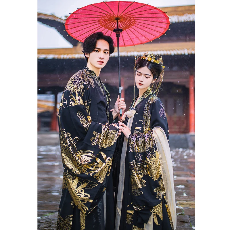 Traditional Chinese Hanfu Couple Set Adult Cospaly Costume Halloween Black Outfits For Men Women Matching Sets  Ancient Style