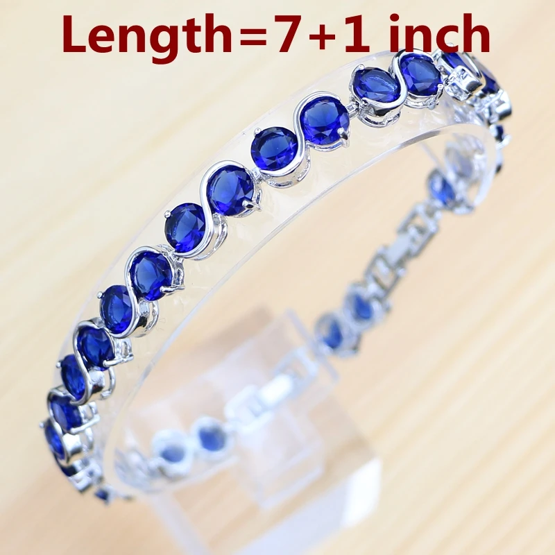 Ladies Silver 925 Jewelry Sets For Women 2018 Blue Cubic Zirconia Rings/Bracelets/Earrings/Pendant Necklace Set Free Gift Box