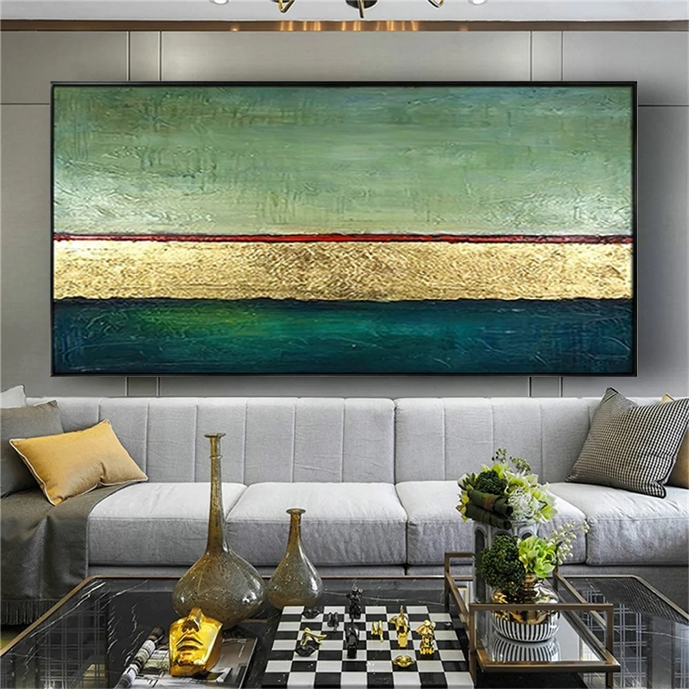 

handmade Large abstract Oil Painting Golden and green Canvas Art Light luxury salon decorative wall art Modern home decoration