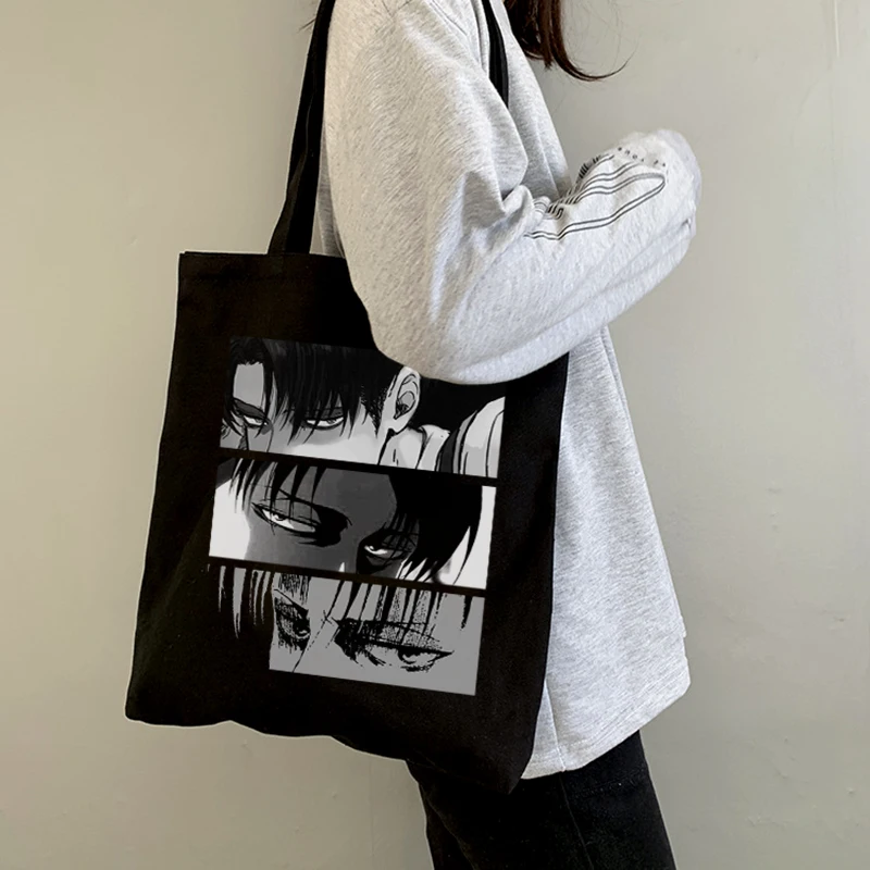 Titans Attack Canvas Gift Bag Large Capacity Harajuku Female Fashion Shoulder Bag Anime Black Ulzzang Cartoon Women Shopper Bags