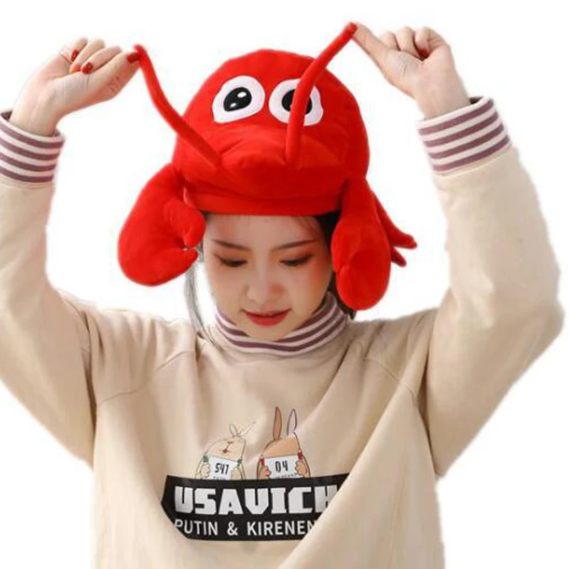 

Lobster headgear hood hat plush hat toy birthday stuffed cap gift