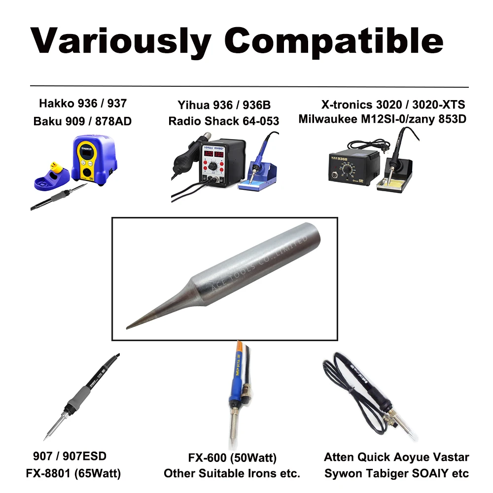 Soldering Tip 900M Series Fit Hakko 936 907 Milwaukee M12SI-0 Radio Shack 64-053 Yihua 936 X-Tronics 3020 Iron Welding Bit