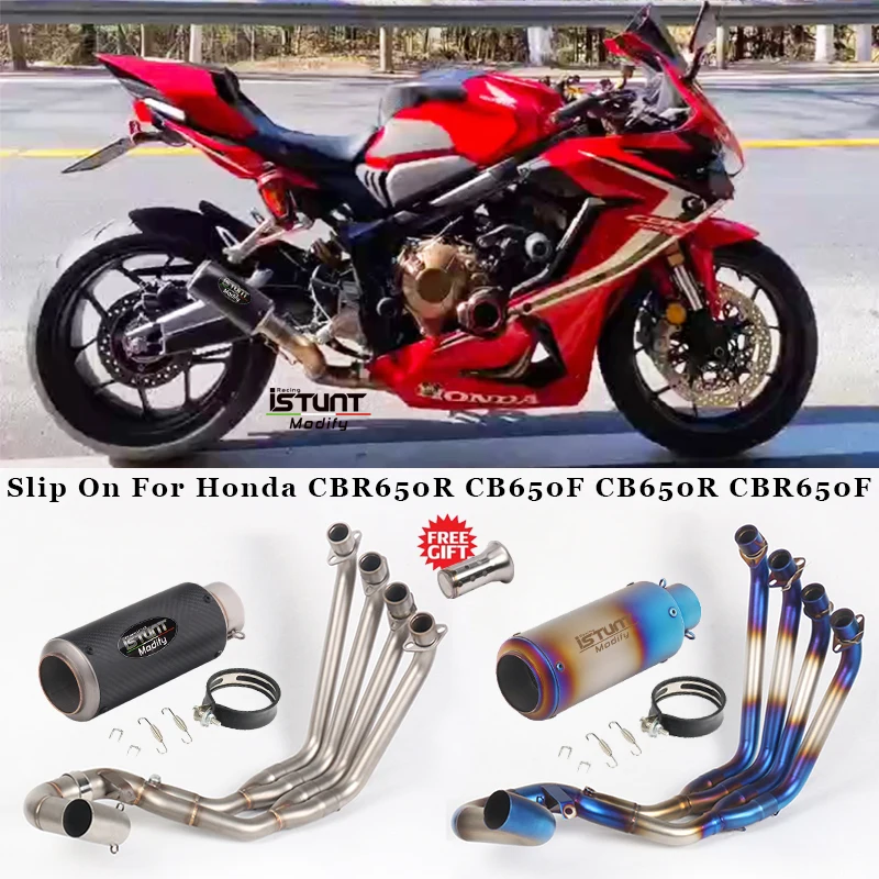 Motorcycle Exhaust Full System Escape Modified Link Pipe Carbon Fiber Muffler Slip On For Honda CBR650R CB650F CB650R CBR650F