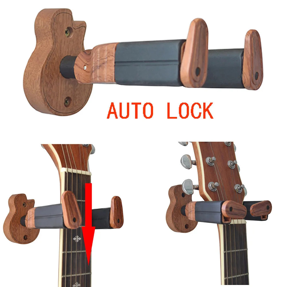 1 Pcs Self-locking Guitar Hangers Hook Holder Wood Wall Mount Auto Lock String Instrument Accessories