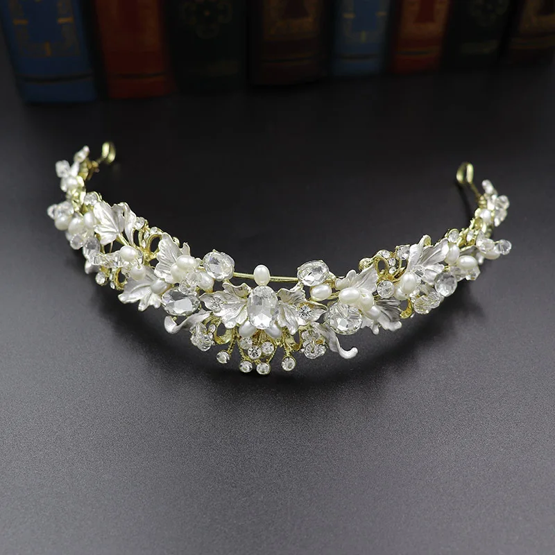 Enamel Leaf Tiara Headbands Luxury Painted Flower Crystal Crown Bride Hair Jewelry Accessories for Women Wedding Hair Ornaments