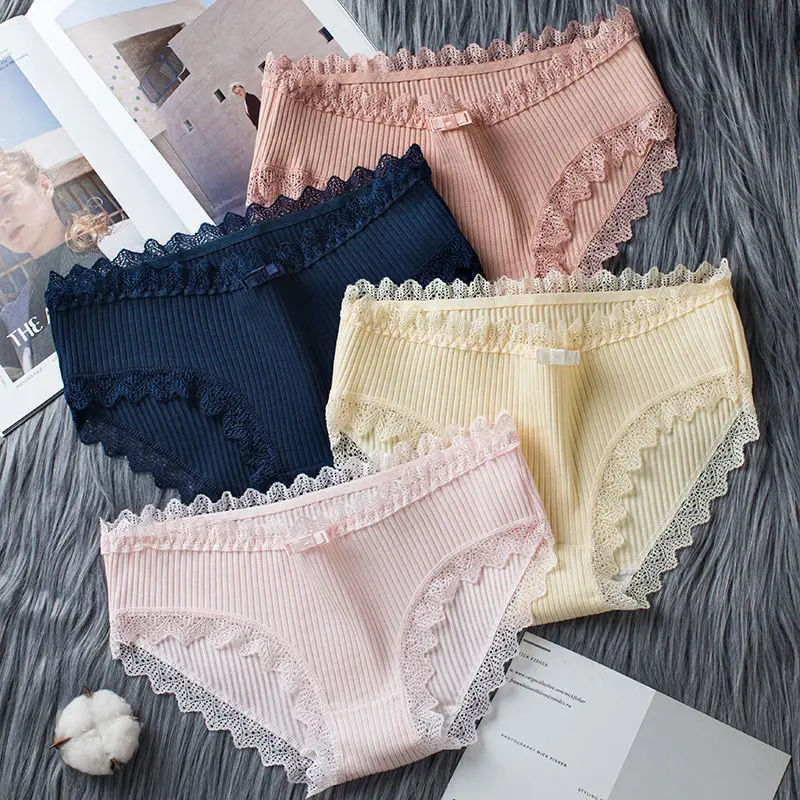 Women Underwear Set 7pcs Cotton Panties Lace Comfort lingerie Panties for Women Low-Rise Pantys Plus Size Women\'s Panties