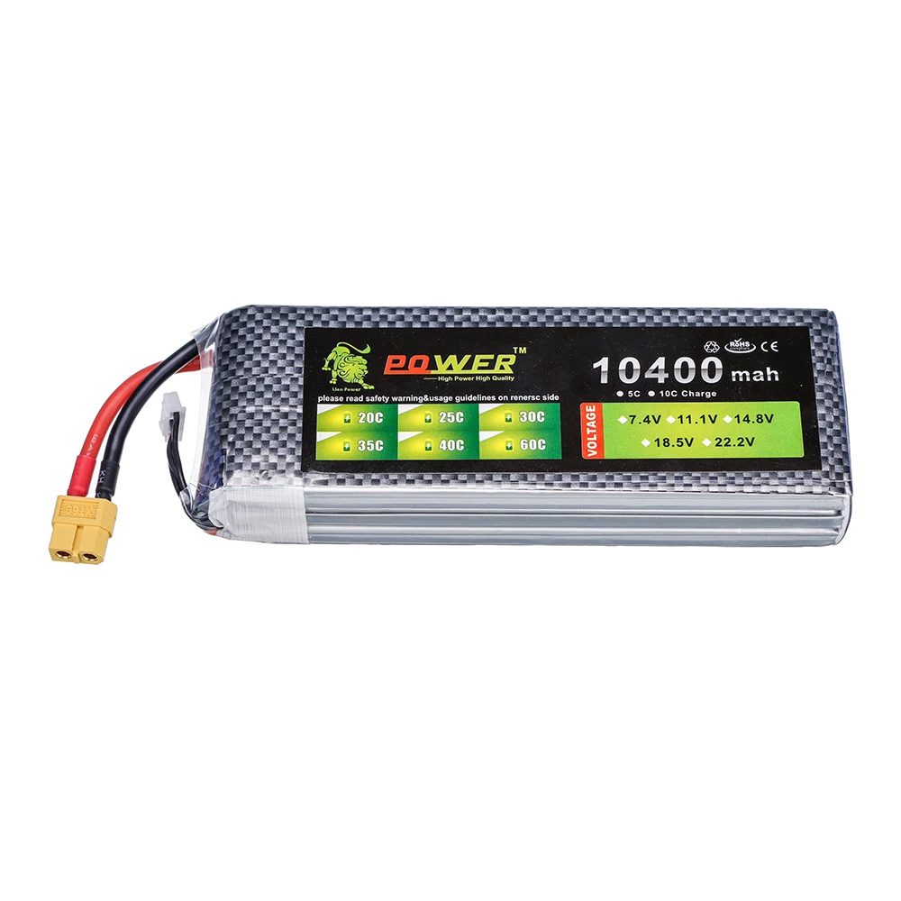 Ultra-high Capacity Lion Power 3S 11.1V 10400mAh Lipo Battery 30C lithium battery T/XT60 Plug For Boat Car Quodcopter Parts