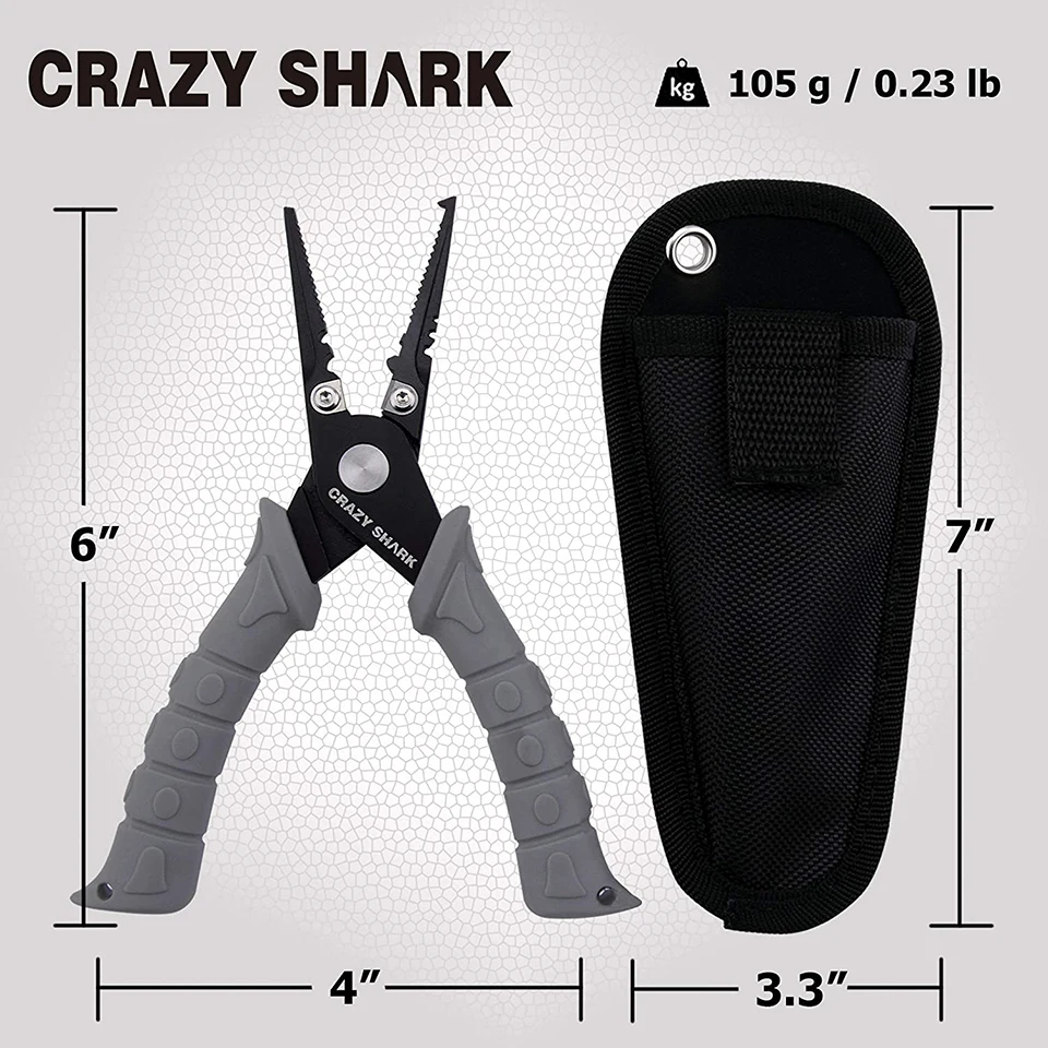 Crazy Shark Aluminum Fishing Grip Stainless Steel Fishing Pliers Set Split Ring Hook Remover Cutter Line Fishing Gear Tools