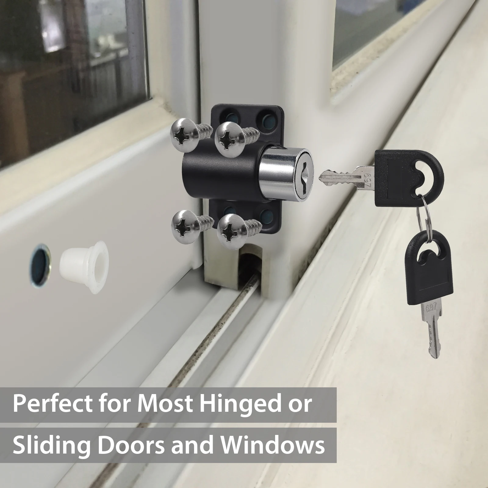 Neoteck 4 Pcs Aluminum Alloy Black Sliding Patio Door Catches Set Window Bolt Security Lock with Key Window Restrictor Locks