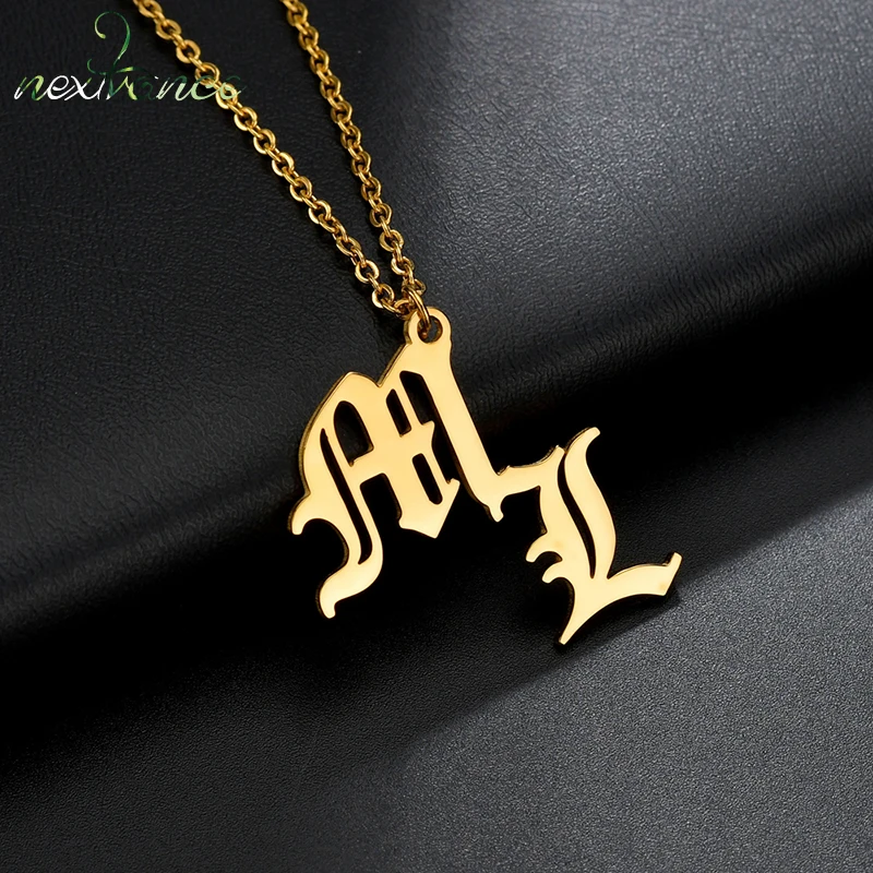 Nextvance Stainless Steel Customize Name Letter Necklace Personalized Pendant OldEnglish Necklace for Women Man Birthday Gift