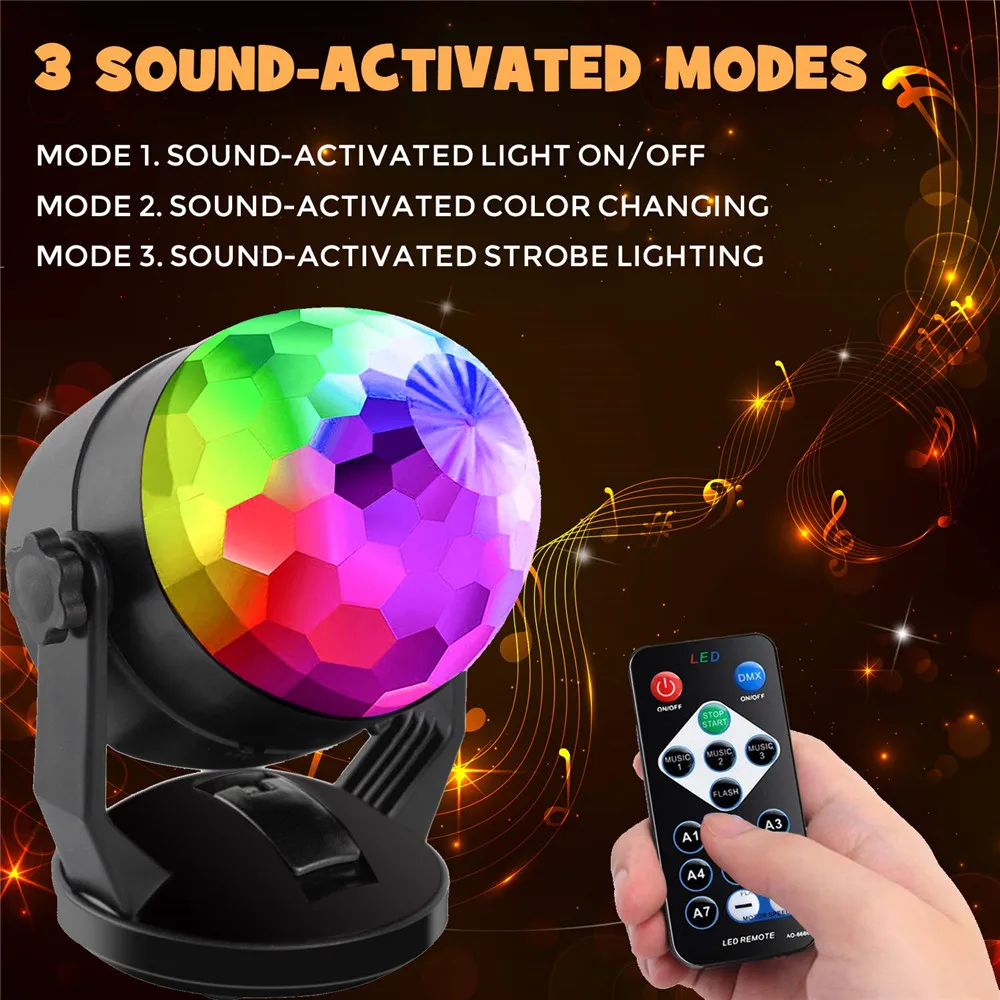 Portable Sound Activated Party Lights Battery Powered/USB Plug in Strobe Stage Par Light for Car Room Dance Parties Xmas Wedding