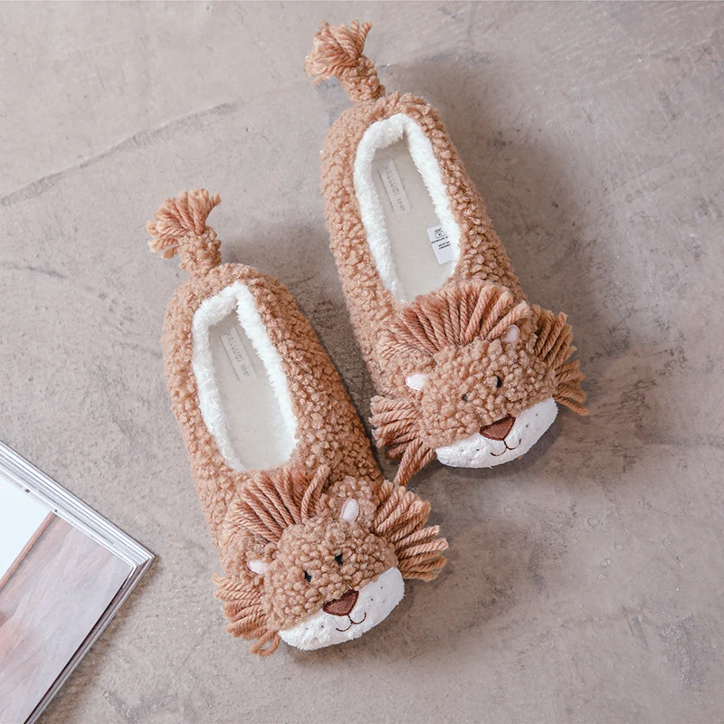 Super Cute  Three-Dimensional LittleLion Warm Female Shoes Rubber Sole Couple Bag Heel Antiskid Cotton Indoor Women Slipper