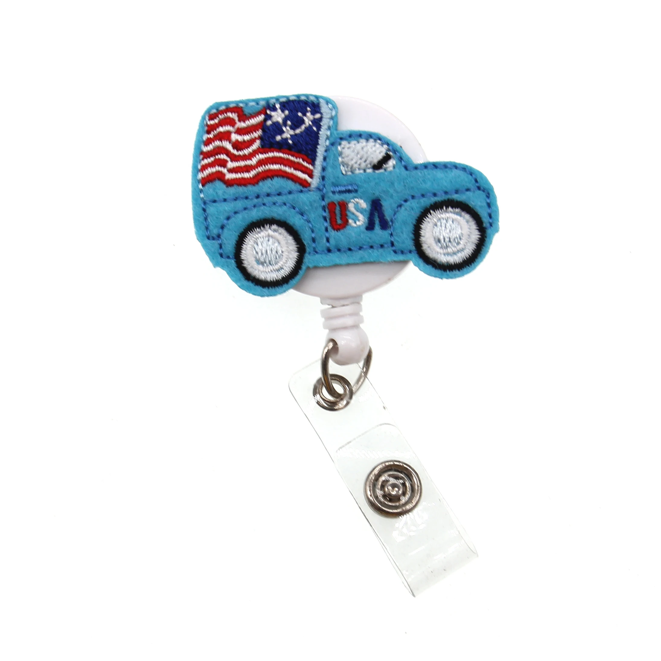 

10pcs/20pcs/lot USA Car Felt Badge Reels America Flag For 4th July Independence Day Retractable Badge Holder