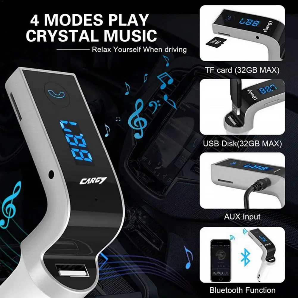 G7 Car Kit Bluetooth Handsfree LED Display FM Transmitter Cigarette Lighter Type Radio MP3 Player USB Car Accessories