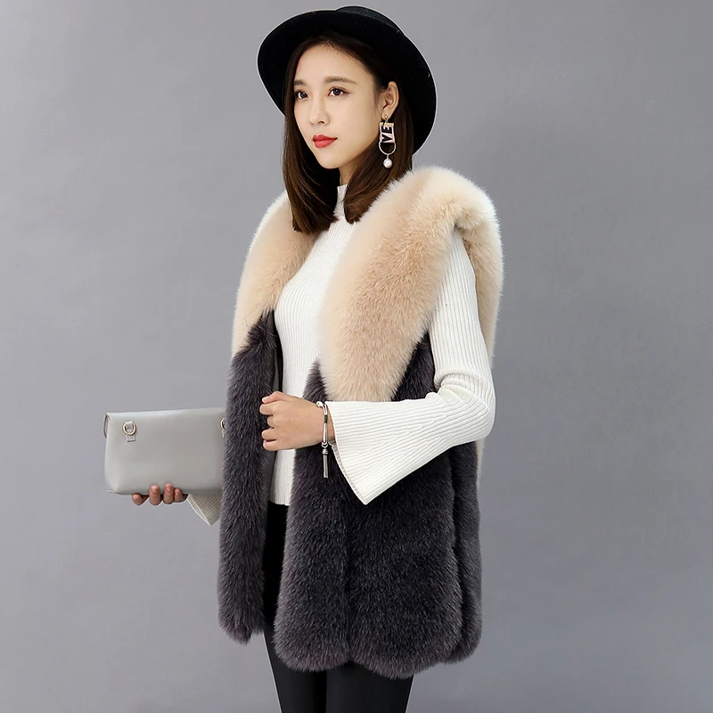 Vest Long Faux Women Fox Fur Coat Female Fall Winter Jacket Vests for Women Waistcoat White Korean Abrigo Mujer KJ969 s