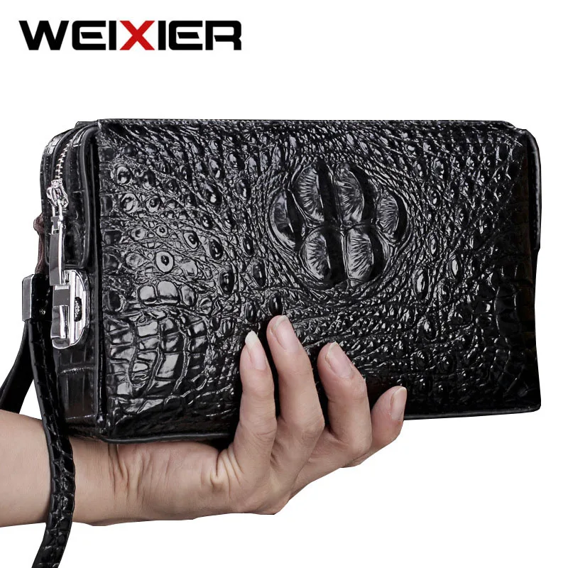 Alligator Pattern Genuine Split Leather Clutch bag Men\'s Wallets Business Handbag Crocodile Male Clutch Wallet Card Holder Purse