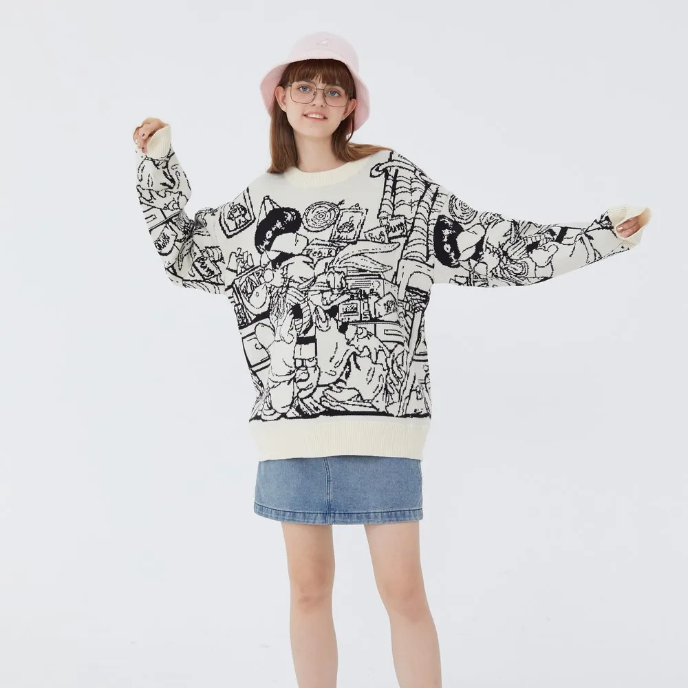 Mooie Mode Kawaii Cartoon Graffiti Trui Vrouw Truien Vest Lange Mouwen Tops Harajuku Gebreide Trui Vrouwen Kleding