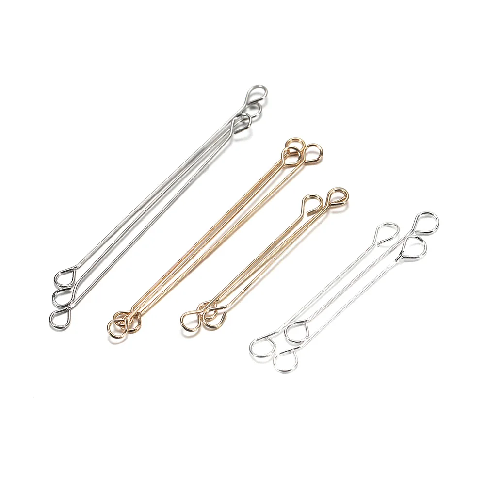 50pcs/lot 15 20 25 30 45mm Metal Steel Double Eye Pin Earrings Ear Connecting Rod For DIY Jewelry Pins Making Handcraft Supplies