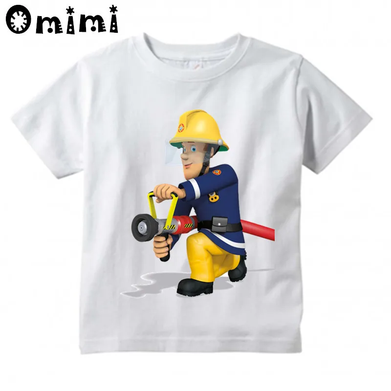 Sam Fireman Firefighter Design T Shirt Boys/Girls Great Kawaii Short Sleeve Tops Children\'s Kids Funny T-Shirt,ooo3062