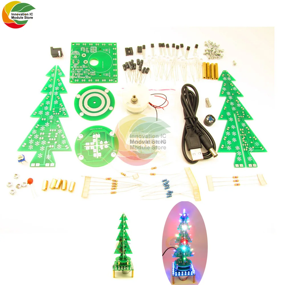 Lichter Bunte rotierende Musik Weihnachtsbaum Electeonic Kits 3D 7-Farben LED Atemlicht Kit Elektronisches DIY Fun Kit