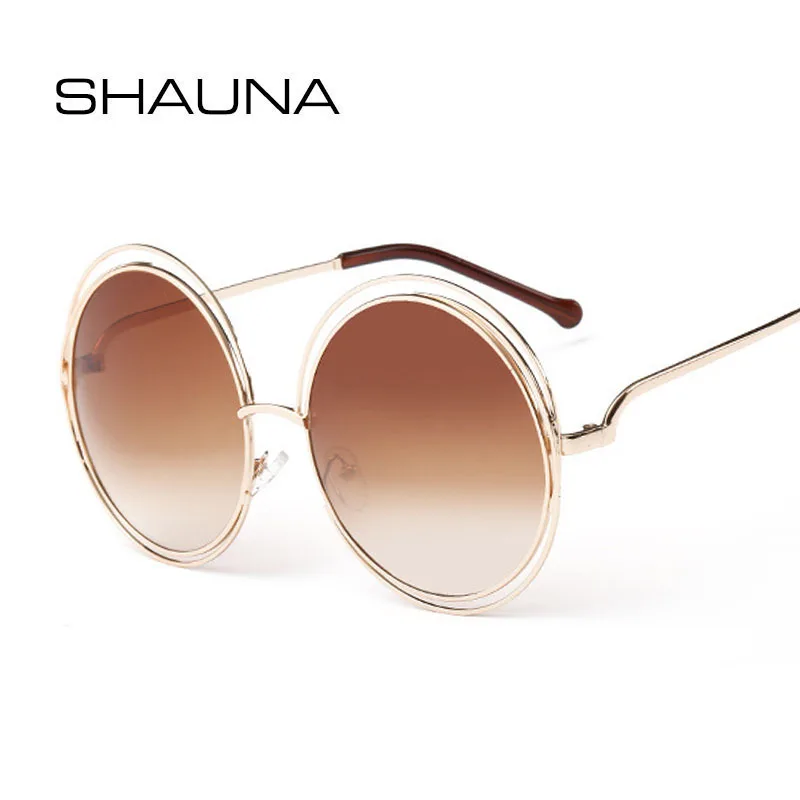 SHAUNA Vintage Oversize Round Sunglasses Women Alloy Around Hollow Frame Brand Designer Fashion Circling Frog Sun Glasses UV400