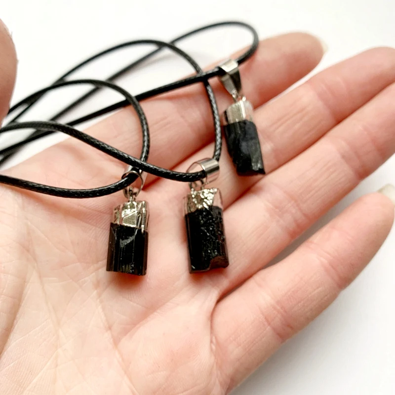 Natural Black Tourmaline Stone Pendant Radiation Protection Stone Necklace Rough Crystal Raw Jewelry Dropship 1pc