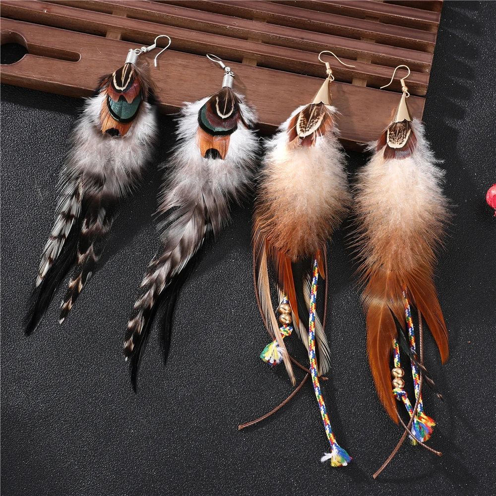 Bohemian Brown Feather Tassel Earring for Women Boho Chain Fringed Boucle D'oreille Pendante 2021 party Christmas Jewellery