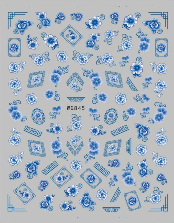 Retro-Blau-Weiß-Porzellan-Design 3D-Nagelaufkleber, Selbstklebende Slider-Aufkleber, Maniküre-Tipps, DIY-Zubehör, 1 Stück – Detail 3