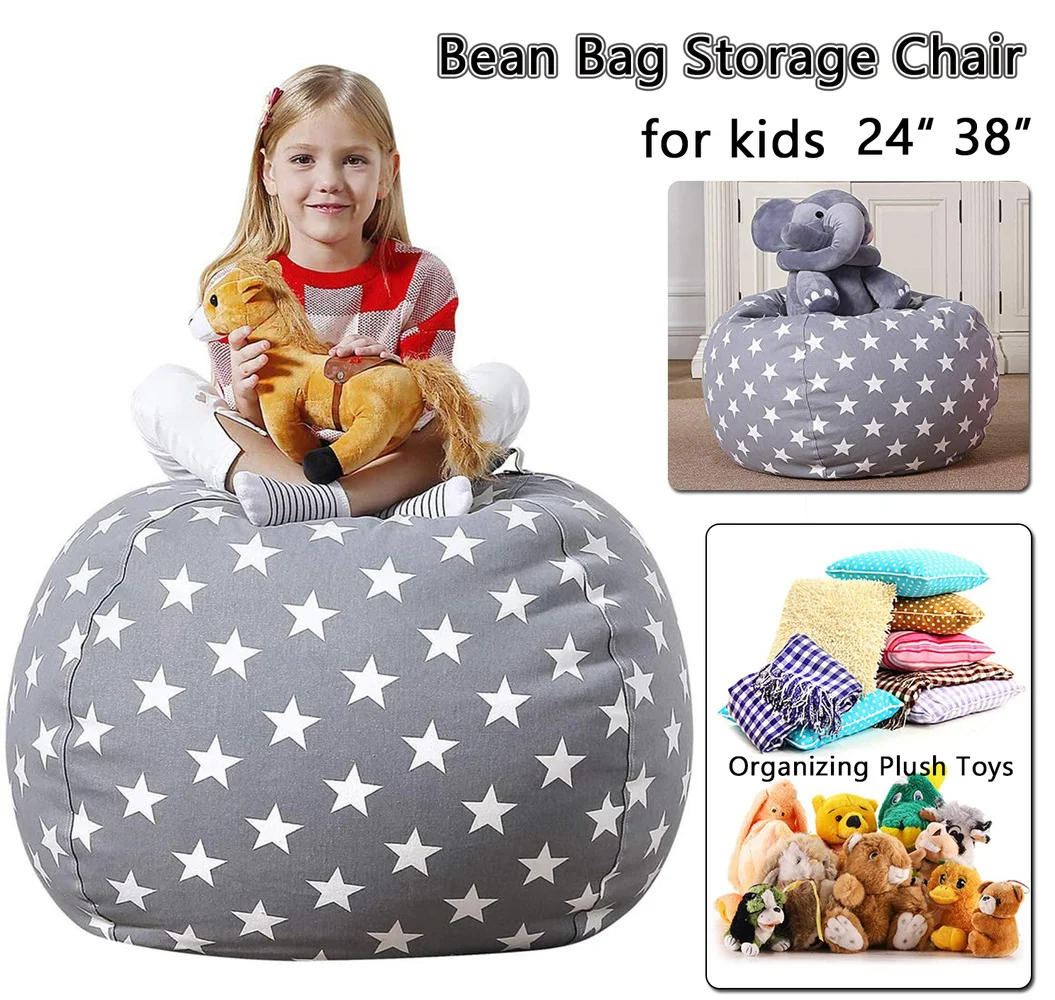 

Gray Star Bean Bag Cover Extra Large Stuffed Animal Toy Storage Bean Bag Child Bean Cover Soft Seat (No Filling Only Cover)