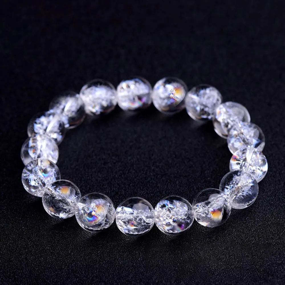 1pc Clear Quartz Himalaya Crystal Stretch Round Bead Bracelets Rainbow Elastic Healing Reiki Fashion Gift Jewellry Women Girl