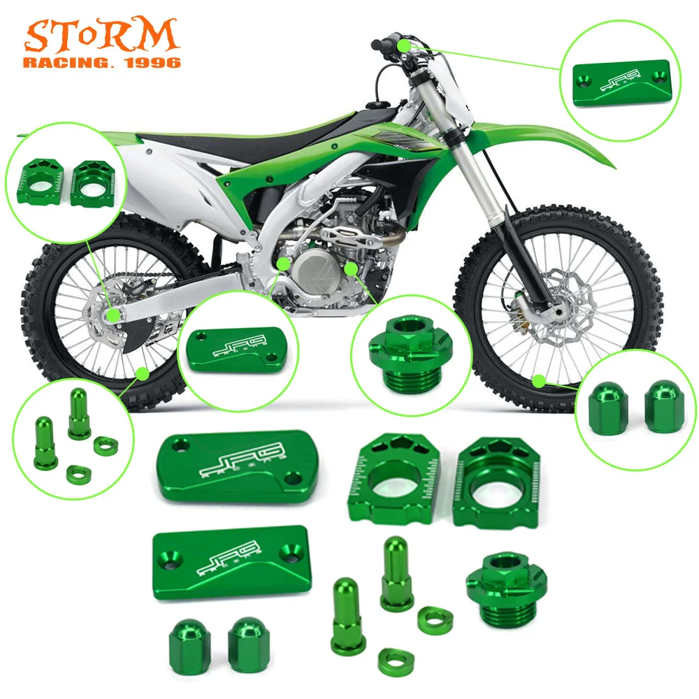 Zestaw: Pokrywka zbiorniczka płynu hamulcowego, blok osi, korki olejowe do motocykli KAWASAKI KX250 KX250F KX450F KLX450R KXF250 KXF450 KXF 2016