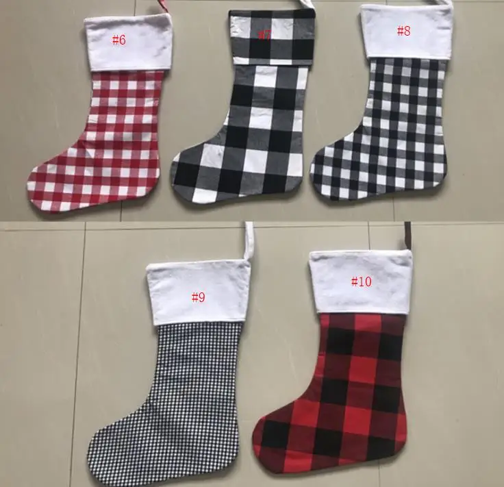 100pcs Plaid Christmas Stocking Cotton buffalo Flannel Black Christmas Stocks Xmas Decor Sublimation blanks Santa Stocks SN1369