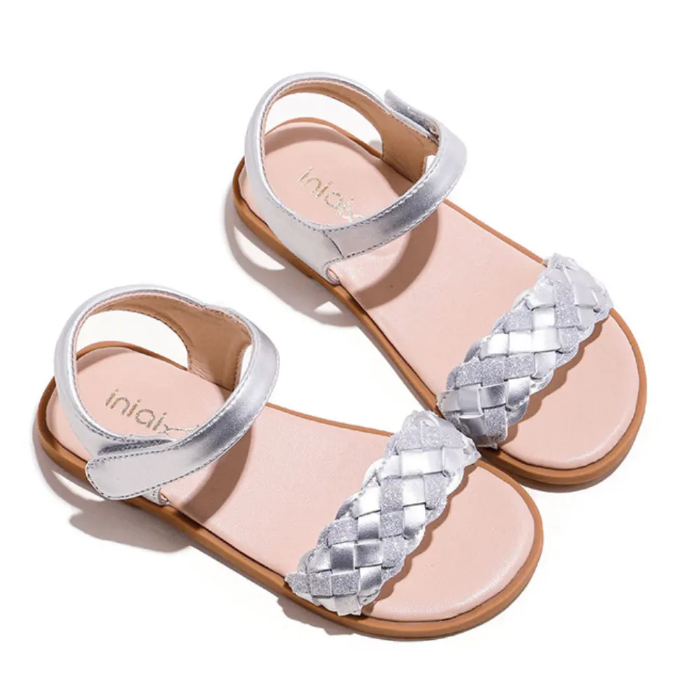 Toddler Girls Sandals Plaid Glitter Leather Shoes Kids Birthday Party Flats Shoes Baby Girls Princess Sandals Flower Girls Pink