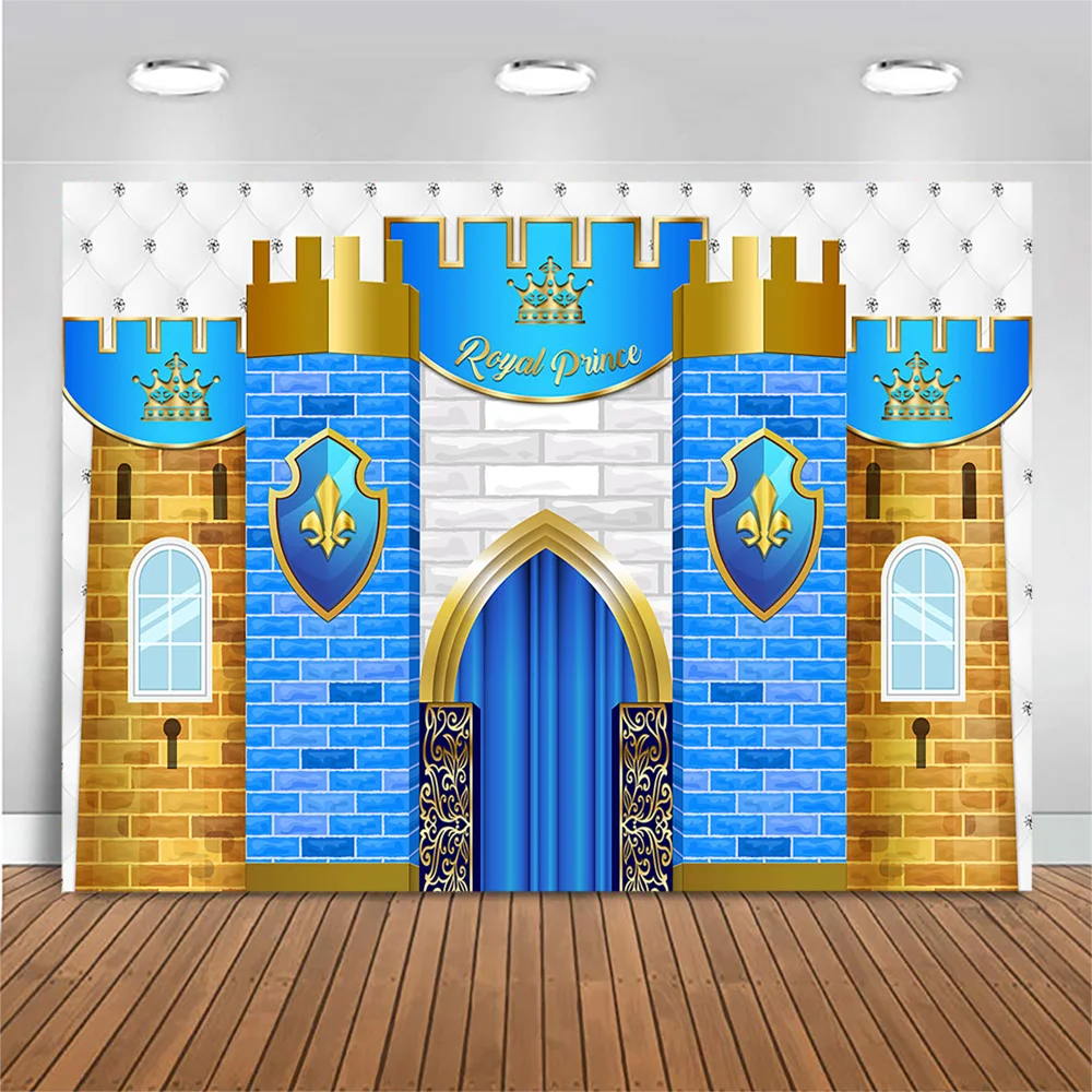 Royal Prince Birthday Backdrop Photography Castle Brick Wall Boy 1st Birthday Party Photo Background Newborn Baby Shower Decor