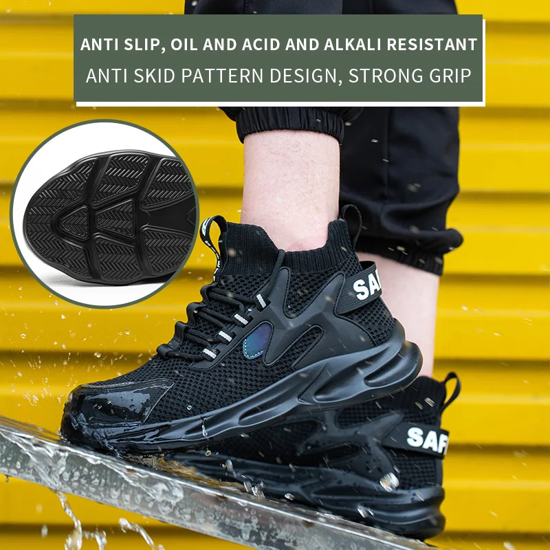 Chaussures de sécurité de haute qualité pour hommes, baskets légères respirantes et Anti-écrasement avec embout en acier Indestructible, bottes de travail Anti-perforation