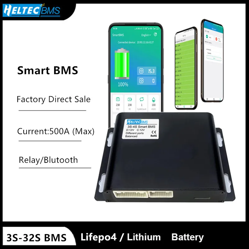 Heltec 릴레이 스마트 BMS 4S 200A 500A 7S 8S 10S 13S 14S 16S 20S 32S lifepo4 bms BT UART 485 캔, 3.7V 3.2V 리튬 배터리 팩
