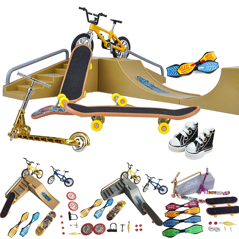 Mini Ramp Skateboarding Set para crianças, Two Wheel Finger Scooter Deck, BMX Fingertip Shoes, Skate Board, presentes de bicicleta