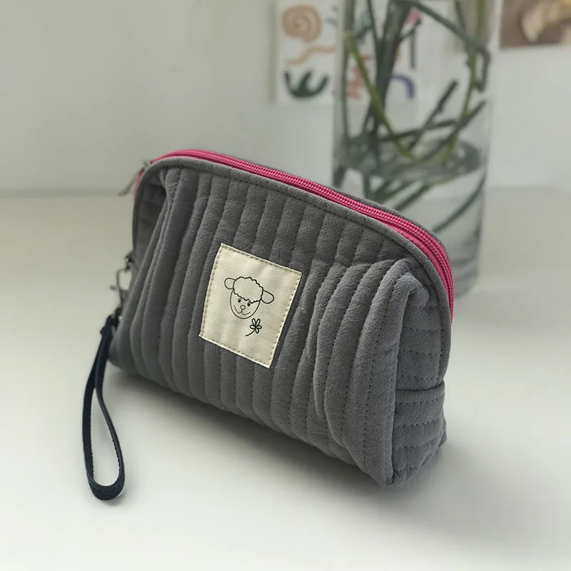 

Korean Lovely Cotton Cosmetic Bag Simple Women Quilted Travel Make Up Storage Bag Beauty Cases Children Pouch Clutch