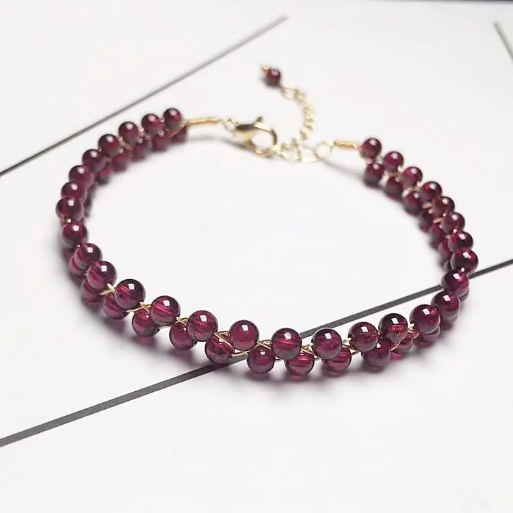 Natural garnet beads bracelet 14k wire wrapped stone bracelet chain jewelry