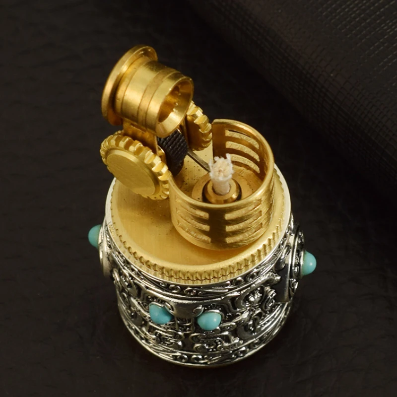 Brass Vintage Lighter Mini Gasoline Kerosene Grinding Wheel Petrol Oil Unique Cigarette Lighter Reusable Metal Ignitor For Men