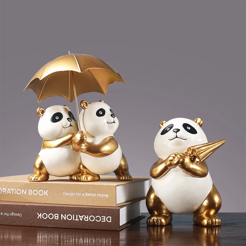

Modern Cute Umbrella Panda Rabbit Resin Decoration Items Home Living Room Table Figurines Crafts Office Desk Statue Accessories