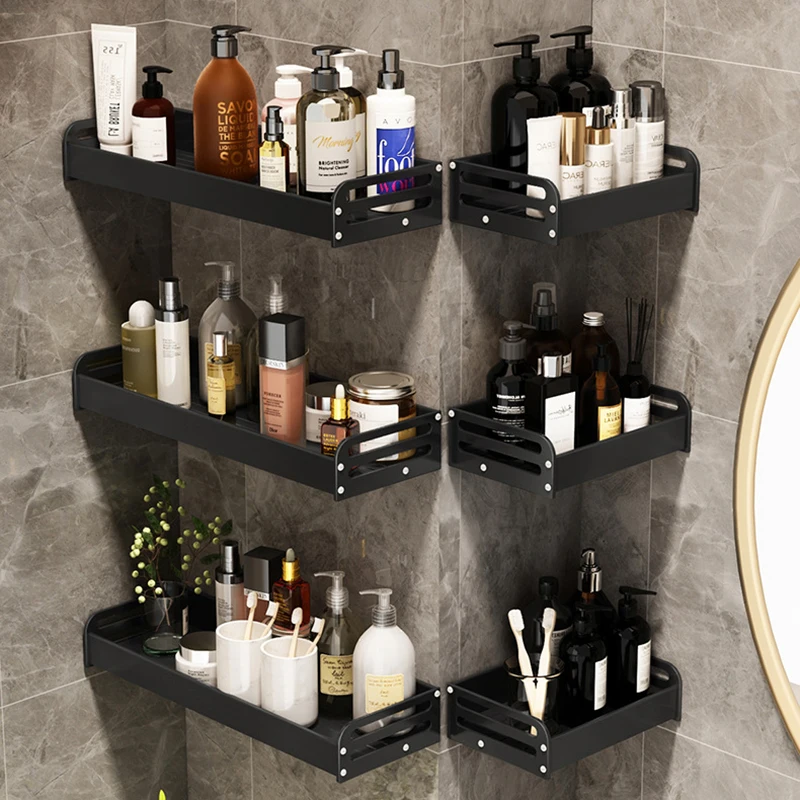 Black Space Aluminum Bathroom Shelf Kitchen Organizer Household Daily Necessities Organize Storage Bathroom Storage Accessories